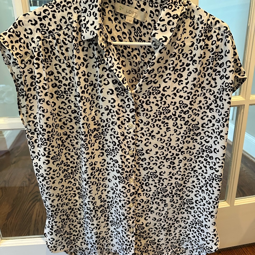 LOFT Black and White Leopard Print Blouse